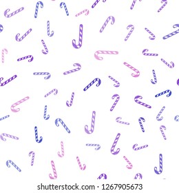 Light Blue, Red vector seamless template with sweet christmas sticks.