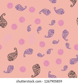 Light Blue, Red vector seamless natural background with leaves and flowers. Colorful illustration in doodle style with leaves, flowers. Pattern for wallpapers and coloring books.
