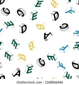 Light Blue, Red vector seamless pattern with 3D ABC symbols. Colorful gradient design in 3D style with signs of alphabet. Pattern for design of fabric, wallpapers.