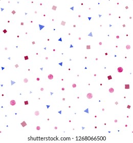 Light Blue, Red vector seamless background with triangles, circles, cubes. Abstract illustration with colorful dots, lines, cubes. Design for textile, fabric, wallpapers.