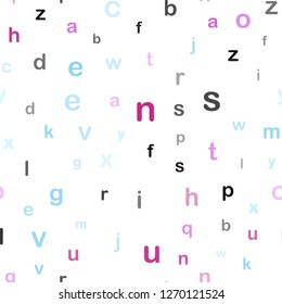 Light Blue, Red vector seamless backdrop with english symbols. Blurred design in simple style with signs of alphabet. Pattern for design of fabric, wallpapers.