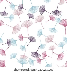 Light Blue, Red vector seamless abstract background with leaves. A vague abstract illustration with leaves in doodles style. Design for textile, fabric, wallpapers.