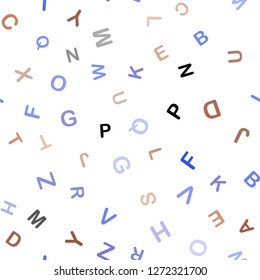 Light Blue, Red vector seamless texture with ABC characters. Abstract illustration with colored latin alphabet. Pattern for design of fabric, wallpapers.