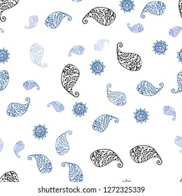 Light Blue, Red vector seamless elegant wallpaper with leaves and flowers. Leaves and flowers with gradient on white background. Pattern for trendy fabric, wallpapers.