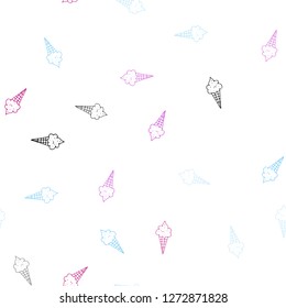 Light Blue, Red vector seamless layout with ice-cream set. Decorative illustration with ice-cream on abstract template. Doodle design for your business advert of cafes.