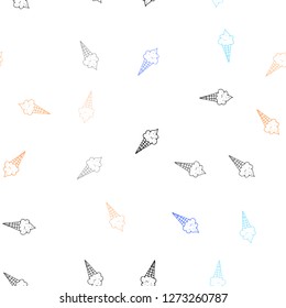 Light Blue, Red vector seamless background with ice-cream cones. Glitter abstract sketch with ice-cream cones. Template of a black hot beverage in a cafe.