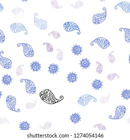Light Blue, Red vector seamless natural pattern with leaves and flowers. Creative illustration in blurred style with leaves, flowers. Pattern for design of fabric, wallpapers.