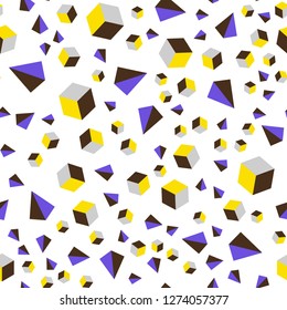 Light Blue, Red vector seamless, isometric background with triangles, cubes. Illustration with set of colorful triangles, squares. Pattern for design of fabric, wallpapers.