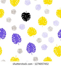 Light Blue, Red vector seamless doodle pattern with flowers, leaves. An elegant bright illustration with leaves and flowers. Template for business cards, websites.