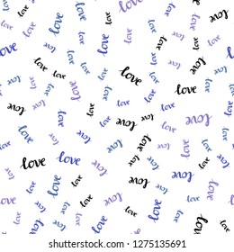 Light Blue, Red vector seamless background with words of love. Phrase LOVE YOU with colorful gradient in abstract style. Texture for window blinds, curtains.