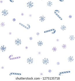 Light Blue, Red vector seamless template with sweet christmas sticks.