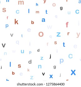 Light Blue, Red vector seamless pattern with ABC symbols. Shining colorful illustration with isolated letters. Texture for window blinds, curtains.