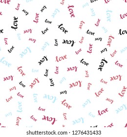 Light Blue, Red vector seamless backdrop with phrase LOVE YOU. Illustration with phrase LOVE YOU for valentine's day. Pattern for trendy fabric, wallpapers.