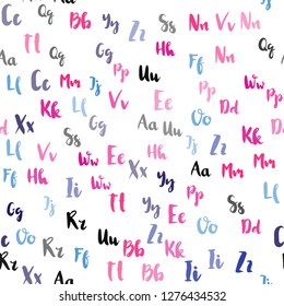 Light Blue, Red vector seamless background with signs of alphabet. Shining illustration with ABC symbols on abstract template. Pattern for trendy fabric, wallpapers.
