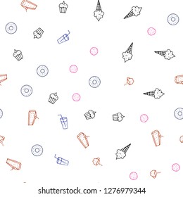 Light Blue, Red vector seamless cover with cuisine gourmet. Blurred decorative design of snacks in doodle style. Design for ad, poster, banner of cafes or restaurants.