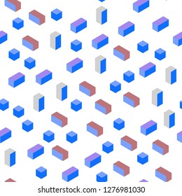 Light Blue, Red vector seamless, isometric template with rhombus. Decorative design in abstract style with rectangles. Pattern for trendy fabric, wallpapers.