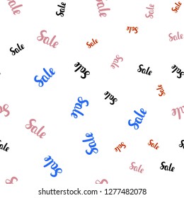 Light Blue, Red vector seamless texture with selling simbols. Shining colorful illustration with isolated selling prices. Backdrop for mega promotions, discounts.