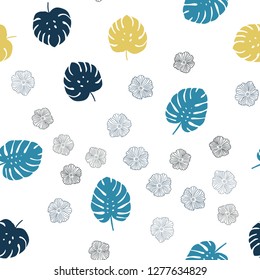 Light Blue, Red vector seamless abstract background with flowers, leaves. Shining colored illustration with leaves and flowers. Design for wallpaper, fabric makers.