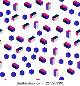 Light Blue, Red vector seamless, isometric texture in rectangular style. Glitter abstract illustration with rectangular shapes. Template for business cards, websites.