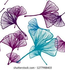 Light Blue, Red vector seamless elegant template with leaves. leaves on blurred abstract background with gradient. Texture for window blinds, curtains.