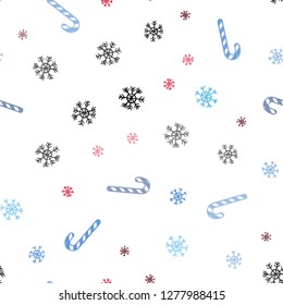 Light Blue, Red vector seamless layout with christmas sweet desserts.
