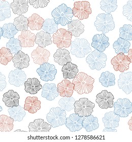 Light Blue, Red vector seamless doodle pattern with flowers. Colorful illustration in doodle style with flowers. Design for wallpaper, fabric makers.