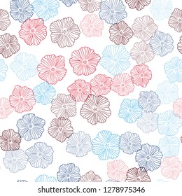 Light Blue, Red vector seamless doodle template with flowers. Colorful illustration with flowers in doodle style. Pattern for trendy fabric, wallpapers.