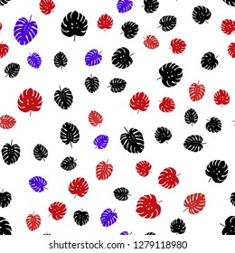 Light Blue, Red vector seamless natural pattern with leaves. Brand new colored illustration in blurry style with leaves. Pattern for design of fabric, wallpapers.