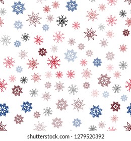 Light Blue, Red vector seamless layout with bright snowflakes. Snow on blurred abstract background with gradient. Trendy design for wallpaper, fabric makers.