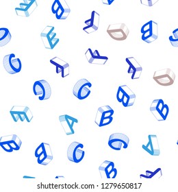 Light Blue, Red vector seamless background with 3D signs of alphabet. Shining colorful 3D illustration with isolated letters. Template for business cards, websites.