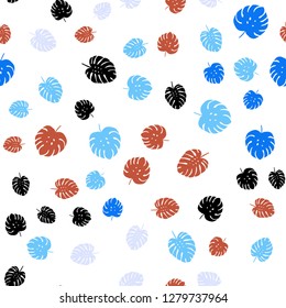 Light Blue, Red vector seamless natural backdrop with leaves. A vague abstract illustration with leaves in doodles style. Texture for window blinds, curtains.