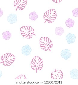 Light Blue, Red vector seamless natural artwork with flowers, leaves. Creative illustration in blurred style with leaves, flowers. Template for business cards, websites.