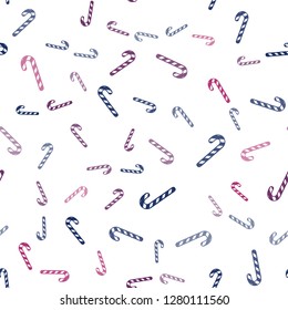 Light Blue, Red vector seamless template with sweet christmas sticks.