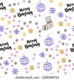 Light Blue, Red vector seamless pattern with christmas snowflakes, balls, socks, mittens. Shining colorful illustration in christmas style. Design for wallpaper, fabric makers.