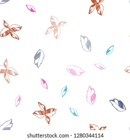 Light Blue, Red vector seamless doodle pattern with leaves. Decorative illustration with doodles on abstract template. Pattern for design of window blinds, curtains.