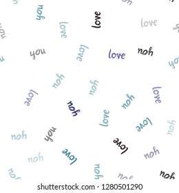 Light Blue, Red vector seamless backdrop with phrase LOVE YOU. Illustration with phrase LOVE YOU for valentine's day. Pattern for design of fabric, wallpapers.