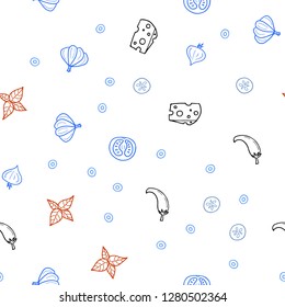 Light Blue, Red vector seamless pattern with fresh ingredients. Decorative shining illustration with food on abstract template. Pattern for menu of cafes, bars, restaurants.