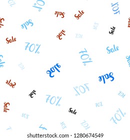 Light Blue, Red vector seamless texture with selling prices 70 %. Illustration with signs of sales on abstract template. Design for business ads, commercials.
