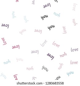 Light Blue, Red vector seamless template with text LOVE YOU. Phrase LOVE YOU with colorful gradient in abstract style. Template for business cards, websites.