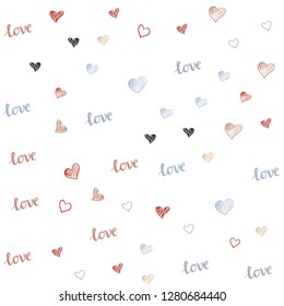 Light Blue, Red vector seamless pattern with phrase LOVE YOU, hearts. Colorful illustration with quote LOVE YOU, hearts. Design for wallpaper, fabric makers.