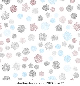 Light Blue, Red vector seamless abstract background with flowers. Colorful illustration in doodle style with flowers. Pattern for design of fabric, wallpapers.