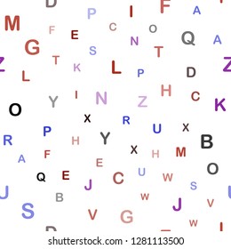 Light Blue, Red vector seamless background with signs of alphabet. Modern geometrical illustration with ABC english symbols. Texture for window blinds, curtains.