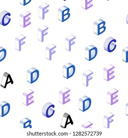 Light Blue, Red vector seamless template with 3D isolated letters. Colorful 3D alphabet signs with gradient on white background. Pattern for trendy fabric, wallpapers.