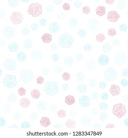 Light Blue, Red vector seamless natural pattern with flowers. Colorful illustration in doodle style with flowers. Texture for window blinds, curtains.
