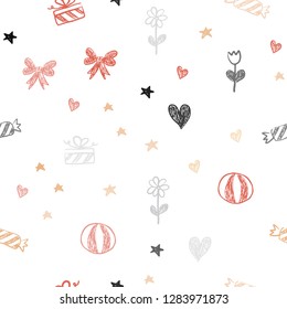 Light Blue, Red vector seamless background in xmas style. Colorful illustration with aheart, baloon, candy, gift, star, ribbon. Design for colorful commercials.
