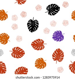 Light Blue, Red vector seamless natural backdrop with flowers, leaves. Creative illustration in blurred style with leaves, flowers. Design for wallpaper, fabric makers.
