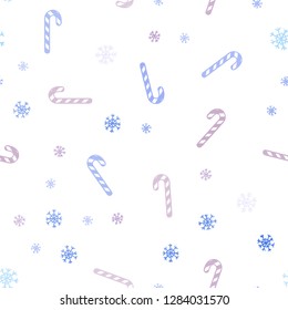 Light Blue, Red vector seamless background with sweet xmas lollipops.
