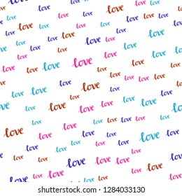 Light Blue, Red vector seamless backdrop with phrase LOVE YOU. Decorative design in doodle style with text LOVE YOU. Texture for window blinds, curtains.