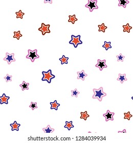Light Blue, Red vector seamless cover with small and big stars. Decorative shining illustration with stars on abstract template. Texture for window blinds, curtains.