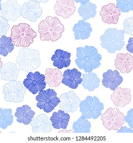 Light Blue, Red vector seamless doodle pattern with flowers. Flowers in natural style on white background. Texture for window blinds, curtains.